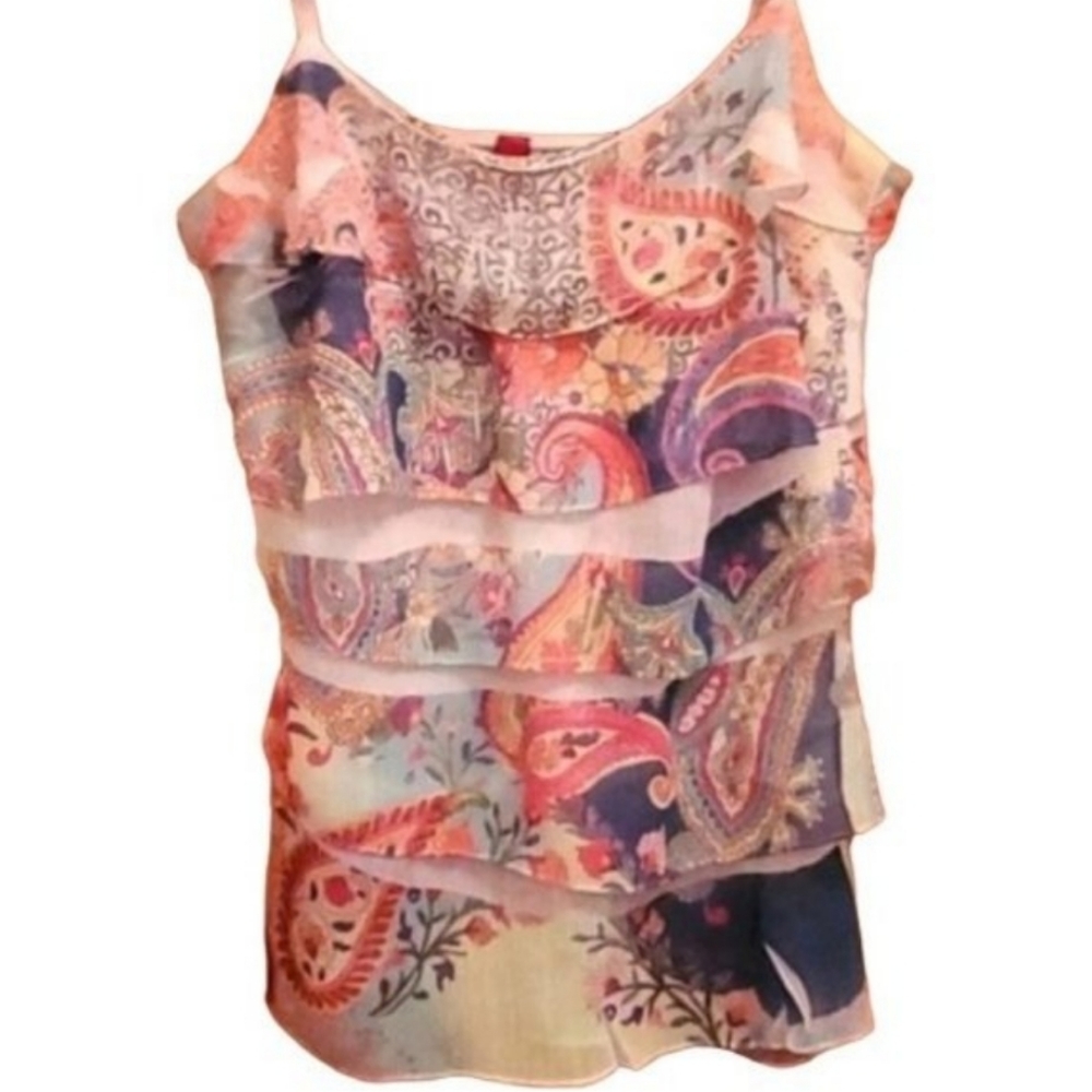 JUST IN TIME L BOLD PAISLEY PRINTED LAYERED SHEER CAMISOLE